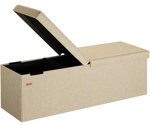 CASARIA® Banco Almacenaje Baúl Capacidad 130L Carga hasta 300kg Resistente 115x40x40cm Puff Otomana Plegable Tapizado Acolchado Salón Dormitorio Entrada Beige