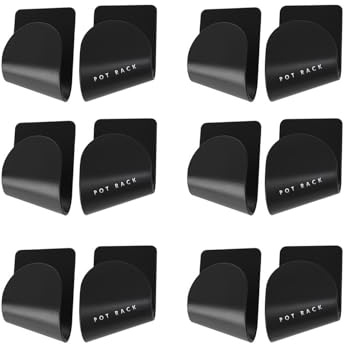 Hinapan Lot de 6 paires de supports muraux, pour couvercles de casseroles, réglables, pour porte d'armoire, de poêle, autocollant, noir