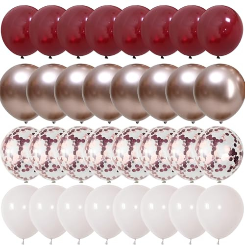 Burgundy Red Balloons, 35PCS Maroon and White Latex Balloons, Wine Red and Rose Gold Confetti Balloon for Birthday Wedding Anniversary Engagements New Year Valentines Day Party Decorations Supplies