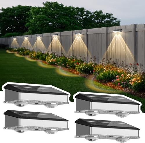 Solarlampen für Außen Wand, 9 Leuchtmodi Rostfreier Stahl IP65 Wasserdicht Solar Wandleuchte für Aussen Garten, LED Gartenlampen für Garten Kabellos Hof Garten Pools Haus Deck Porch Zaun 4 Stück