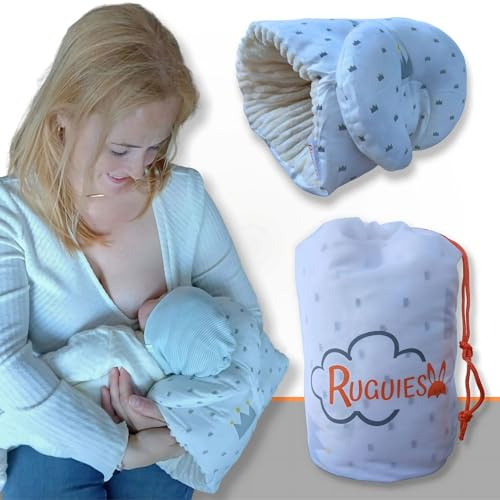 RUGUIES Cojín de Lactancia Ergonómico Almohada Antireflujo 45º | Máximo Confort para Mamá y Bebé | 100% Algodón Oeko-Tex | Portátil con Bolsa de Viaje