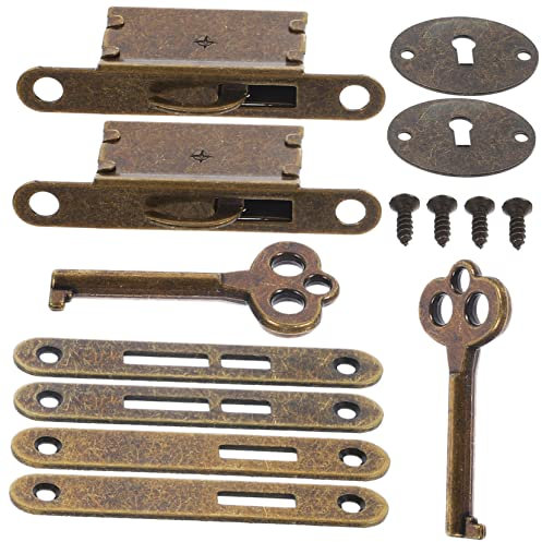 Angoily Hidden Cabinet Lock Set for Wooden Jewelry Boxes Vintage Zinc Alloy Box Latch and Padlock Antique Bronze Finish 5pcs Hardware Buckle Kit 2 Sets