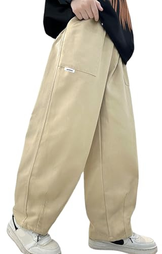 Happy Cherry Kids Hip Hop Pants Boys Cargo Pants Baggy Trousers Cotton Sweatpants Loose Dance Outdoor 130 Khaki