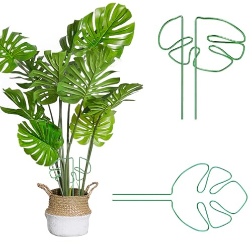 YELYTR 2 Stück Pflanzenstütze aus Aluminium mit Blattdesign, Zimmerpflanzen, Alocasia und Monstera Rankhilfe, ideal als Pflanzenwachstumszubehör für Außenpflanzen und Stammstützen (Grün)