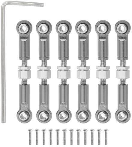 sourcing map 6 Pcs Steering Servo Turnbuckle Rod RC Aluminum Alloy Linkages for A959 A969 A979 K929 1/18 On-Road RC Car (Gray, 37mm)