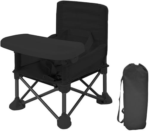 LADIDA Tragbarer Baby-Hochstuhl mit abnehmbarem Tablett, faltbarer Reisehochstuhl mit Reisetasche, zusammenklappbarer Sitzerhöhung für drinnen und draußen, Strand, Picknick (schwarz)