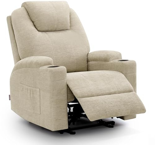 M MCommbo Poltrona relax elettrica Poltrona massaggiante Poltrona TV Funzione reclinabile Riscaldamento a vibrazione Nuovo modello 7061 (Tessuto-Beige)