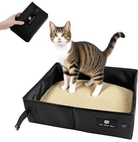Litiere de Voyage pour Chat, 45 x 36.5 x 12.5 cm Pliable Caisse a Chat pour Litiere Convient pour Lextérieur Lintérieur et Les Voyages