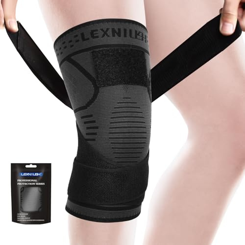 Lexniush Rodillera ajustable para hombres y mujeres, vendaje de compresión para rodilla para artrosis, menisco, LCA, dolor de rodilla, ortesis de rodilla derecha/izquierda para deporte, jogging