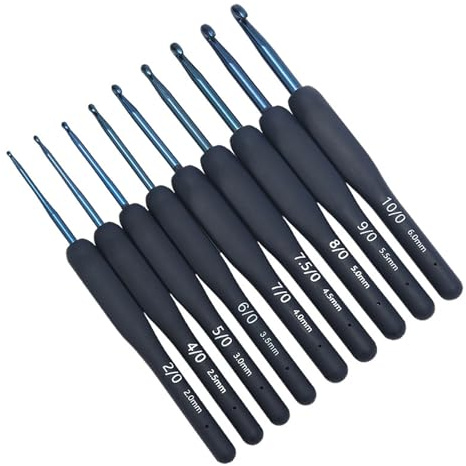 Nurila 9 Stück Häkelnadel, Schwarz Häkelnadeln Set, 14cm Crochet Hook, Ergonomische Häckelnadel für Häkeln, Geeignet für Anfänger und Häkelbegeisterte (2.0/2.5/3.0/3.5/4.0/4.5/5.0/5.5/6.0mm)