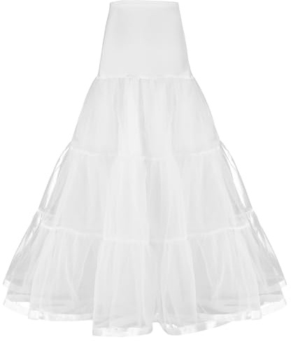 AYBUY Jupe Jupon Femme, Jupon Longue Années 50 Vintage en Tulle Rockabilly Petticoat en Tulle Taille Élastique,Rétro Jupe Tutu Femmes Rétro Années 80 Fête Halloween Carnaval Costume de Fête, Blanc