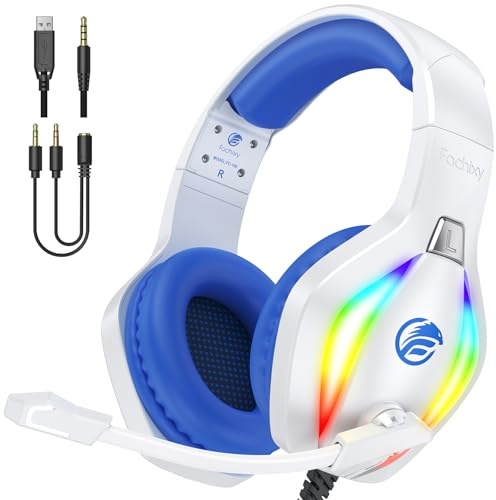 Fachixy FC100 Casque Gaming pour PC, PS4, PS5, Xbox, Mac, Nintendo Switch, Casque Gamer PS4 avec Lumière RVB, Casque PS5 avec Micro, Casque Antibruit avec Prise Jack 3,5 MM