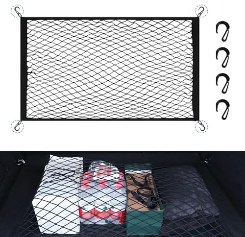 ROEOWENE Rete Bagagliaio Auto Portaoggetti 60x40cm per Elastico Portabagagli Organizer Rete Portaoggetti Auto con 4 Ganci Reti Fisso Bagagli Retes da Carico Altamente per SUV,Truck,Camion