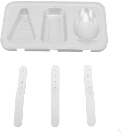 ERYUE Moldes para Helados Plateados con Tapa, Moldes para Paletas Heladas de Acero Inoxidable, 3 Cavidades con Palo, Máquina Hacer Paletas Heladas Versátil y Reutilizable Cocina