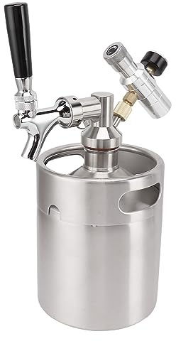 Mini Keg Growler Dispensador de cerveza portátil presurizado de acero inoxidable de 2 litros con regulador de 150 PSI para elaboración de cerveza casera y uso en exteriores Diseño