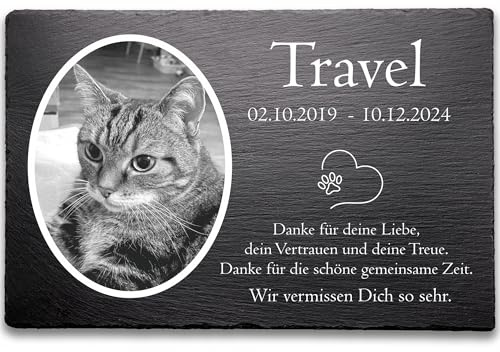 Pokal Center Westerheider Gedenkstein Hund Katze – Personalisierter Tiergrabstein aus wetterfestem Naturschiefer mit Foto, 30x20 cm Memorial für Hunde, Katzen & Haustiere, Individuelles Andenken