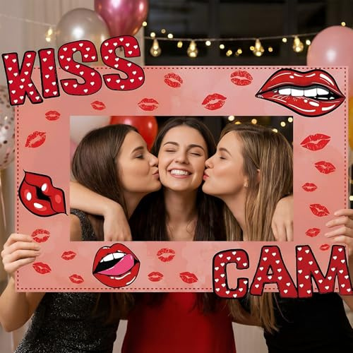 RattanView Large Size Wedding Poto Booth Props, 31.5 X21.6in Kiss Cam Frame Cardboard Cutout Valentines Photo Booth Photography for Galentines Day Party Wedding Birthday Decorations(Lip Print)