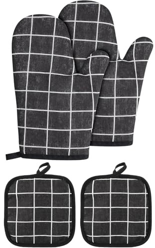 hommova 4 Pcs Oven Gloves Heat Resistant Set, 26 cm x 13 cm Oven Mitts Pair for Grilling Cooking Baking Kitchen Microwave