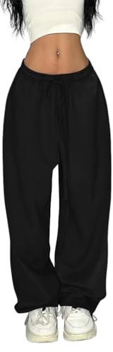 ORANDESIGNE Jogging Femme Pantalon Survetement de Danse à Jambes Larges Taille Haute avec Cordon de Serrage Sportswear A Noir L