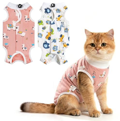 HOTUT 2 Pcs Body Chat Post Opératoire Stérilisation, Chat corporel Anti-léchage, Alternative au Collier et au Cône de Récupération pour Après Une Chirurgie, Plaies Abdominales ou Maladies de la Peau