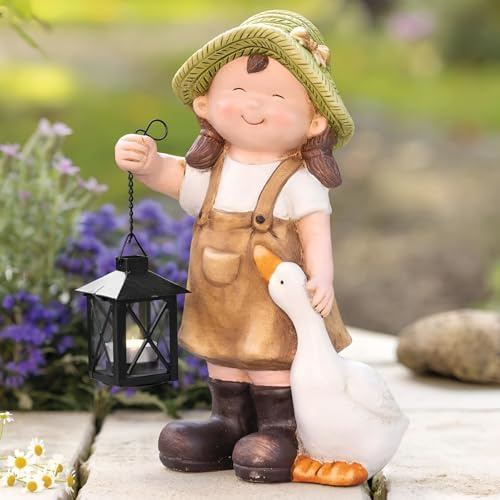 Dekoleidenschaft Dekofigur Mädchen mit Laterne Outdoor Gartendeko, Frühlingsdeko, Teelichthalter für Draußen, Balkon & Terrasse