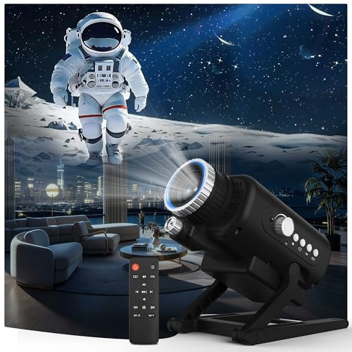 FlyLily 3D Galaxy Projector, Dynamic Star Projector with White Noise & Bluetooth Speaker, 60 Scenes Night Light Projector for Bedroom Decor, Ideal Gift for Kids Adults Birthday Christmas (Black)