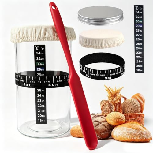 6 stycken surdeg startset med glas, 1 400 ml surdeg startglasset, jäst glas surdeglas, fermenteringsglas för brödbakningstillbehör brödbaksats brödbakning tillbehör, med spatel tyglock osv