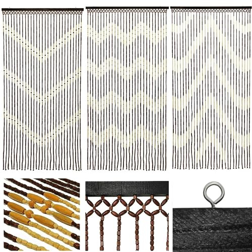 JVL Tuscany Hanging Wooden Beaded Door Curtain Screen, 90 x 180 cm