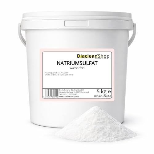 DIACLEANSHOP Natriumsulfat wasserfrei 5kg Pharmaqualität E514(i) | Ideal als Trägerstoff Verarbeitungshilfsstoff Industrie Na₂SO₄