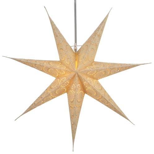 Faltbarer Advents Papierstern, 60 cm, hochwertig, Attila 7 | Handgefertigter Papierstern mit Silberbronze, stimmungsvolle Deko, TÜV geprüft, einfache Montage.