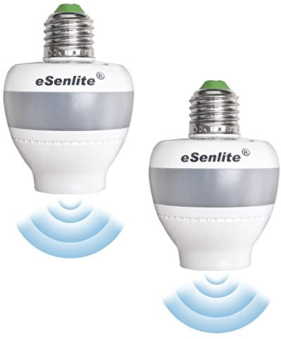 eLEDing Motion Sensor Retrofit Light Socket Adapter – Radar Motion Screw Base for LED CFL Incandescent Bulbs, Smart Dusk-to-Dawn Dimmable Control, 360° Detection, 2-Pack (Bulb Not Included)