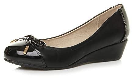 AJVANI Low mid Heel Wedge Bow smart Dolly Ballerina Court Shoes Size 4 37 Black
