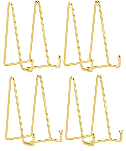 HCHLQLZ (4 Stück Gold Metall Tellerständer Tellerhalter Eisen Staffelei Display Ständer für Schüssel Teller Kunst Foto Bilderrahmen-Höhe 15,2 cm