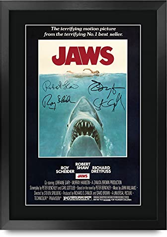 HWC Trading A3 FR JAWS Movie Poster Cast Signed Gift FRAMED A3 Printed Autograph Film Rob Scheider Robert Shaw Richard Dreyfuss Gifts Print Photo Picture Display