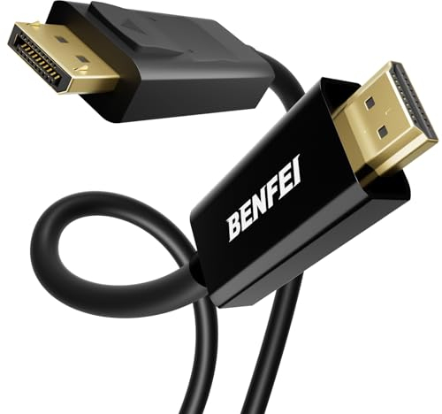BENFEI Câble DisplayPort vers HDMI, Adaptateur DisplayPort vers HDMI mâle vers mâle Cordon plaqué Or pour Lenovo, HP, ASUS, Dell et Autres Marques - 4.5m