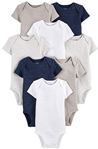 Simple Joys by Carter's Unisex Babies' Short-Sleeve Bodysuit, Pack of 8, Navy Heather/White/Oatmeal, 12 Months