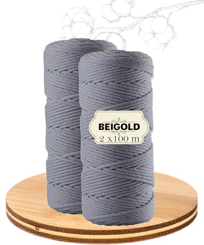BEIGOLD® Premium Makramee Garn 2er Set Grau 3mm x 100m
