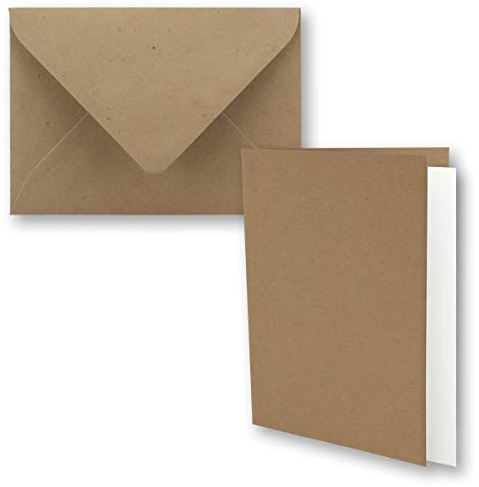 NEUSER PAPIER 10x Vintage Kraftpapier Faltkarten SET - sandbraun (braun) - mit Umschlägen und Einlegern DIN B6-12 x 16,9 cm - blanko Recycling Klappkarten
