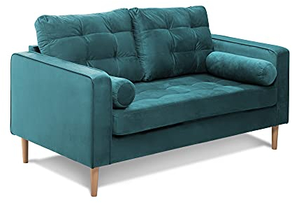 moebel-eins GLAMMI 2-Sitzer Sofa mit Samtbezug, Füße Buche massiv, Petrol
