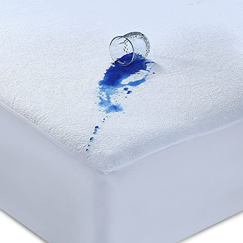Caroline Shatuik100% Waterproof Mattress Protector Super King-40cm Extra Deep Fitted Terry Towel Mattress Topper,Non Noisy Ani Allergy Mattress Cover Super king(182 x 200+40cm)