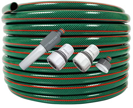 All4You Gartenschlauch 1/2'' Zoll 50m Grün Wasserschlauch Schlauch mit Armaturen : 4-tlg Adapter Set