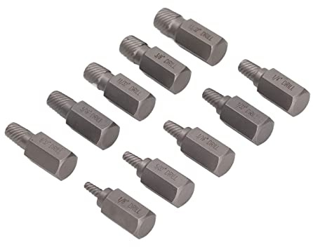 Extracteur de Vis Cassées Lot de 10, Outil de Retrait Boulons Multi Cannelures avec Conception Spirale Gauche et Tête Hexagonale