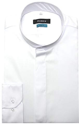 HUBER Herren Stehkragenhemd Slim Fit Verd. Knopfleiste weiß L