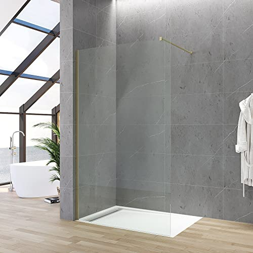 Duschwand Duschabtrennung Glas 120 x 200 cm 8mm NANO ESG Klarglas Walk in Duschglas walkin Dusche Duschtrennwand Gold auf Duschtassen oder Boden montierbar