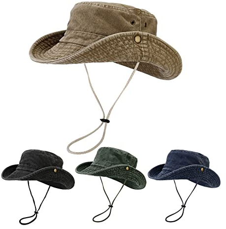 Beokeuioe herren Sonnenhüte mit breiter Krempe, Sommer-Mesh, zum Angeln, UV-Schutz, Safari-Hut, Wandern, Boonie-Hüte mit Kinnriemen, wasserdicht und atmungsaktiv