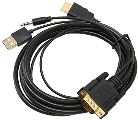 Cable Adaptador VGA a HDMI, Cable VGA a HDMI de 5.9 Pies, Convertidor de Video 1080P con Sonido y Fuente de Alimentación para Monitor de PC Portátil