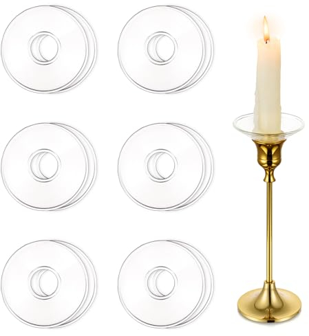 Hewory Glass Bobeches for Candlesticks, 12 Pcs Candle Drip Catcher Wax Protectors, Candlestick Holders for Tapered and Church Candles, Living Room Decor, Round, Clear