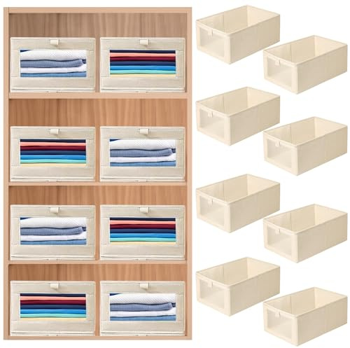 Rainmae 8 Stück Faltbar Aufbewahrungsboxen,40x27x17cm Schrank organizer, aufbewahrungsbox stoff für Garderobe Kleidung Unterwäsche usw, Schrank Organizer Kleiderschrank