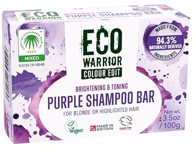Eco Warrior Purple Shampoo Bar for Blonde and Grey Hair, 100g | Vegan, Cruelty-Free, Natural, eco friendly| Free from SLS or Parabens | Brightening & Toning bar shampoo with Squalane & Shea Butter