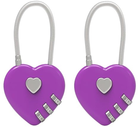 JUTSTJUKO 2 lucchetti con combinazione, per coppie, mini lucchetti portatili e durevoli a forma di cuore, per armadietti, zaini, zaini, portagioie (viola Drak)